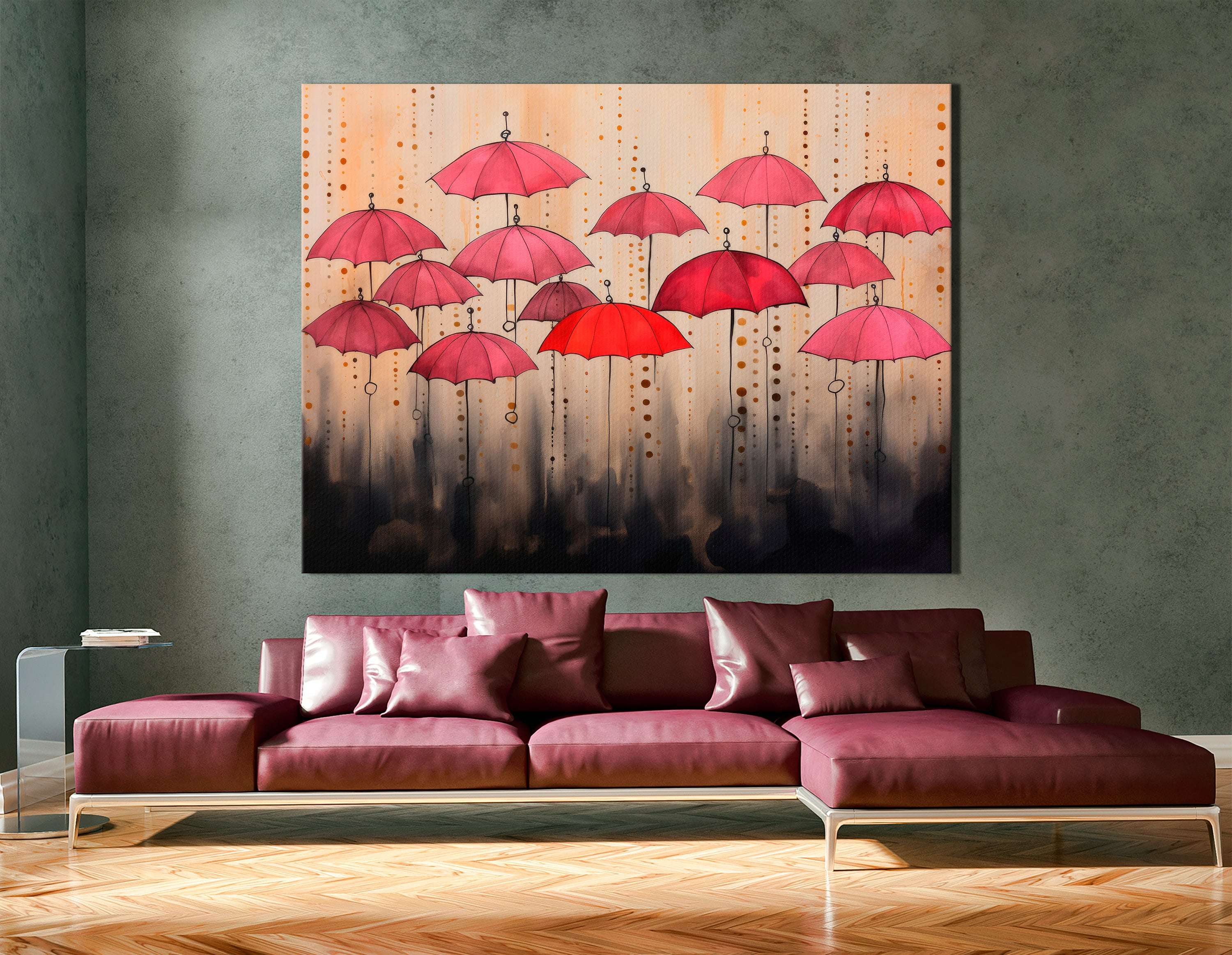 Pink and Red Umbrellas in Urban Fairy Tale - Canvas Print - Artoholica Ready to Hang Canvas Print