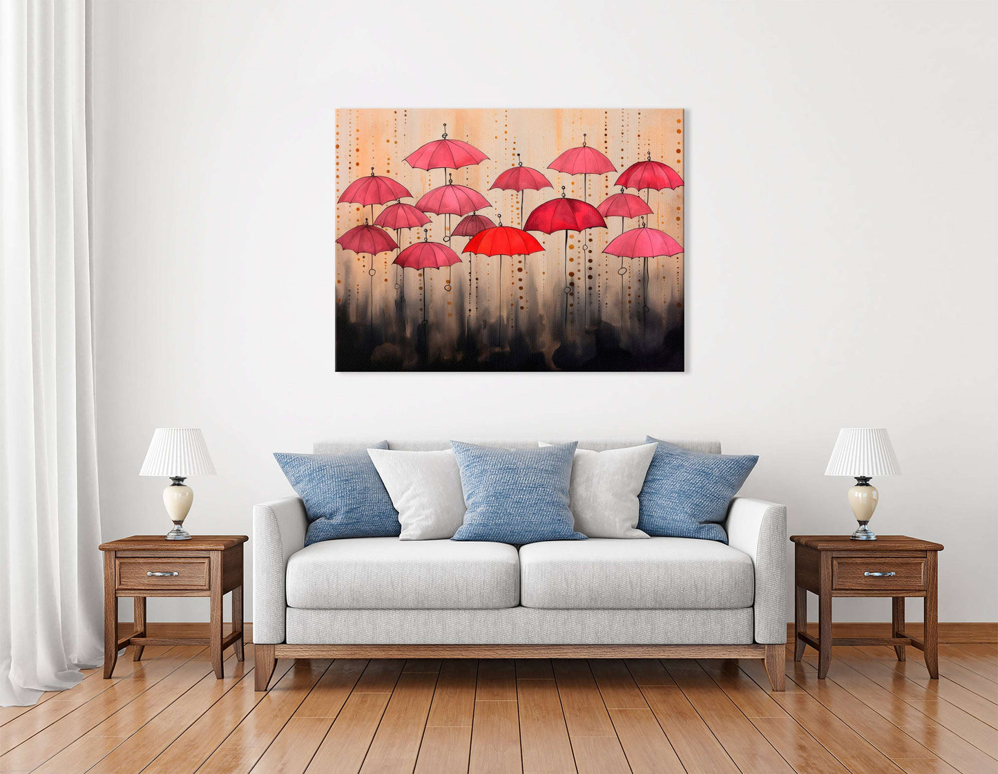 Pink and Red Umbrellas in Urban Fairy Tale - Canvas Print - Artoholica Ready to Hang Canvas Print