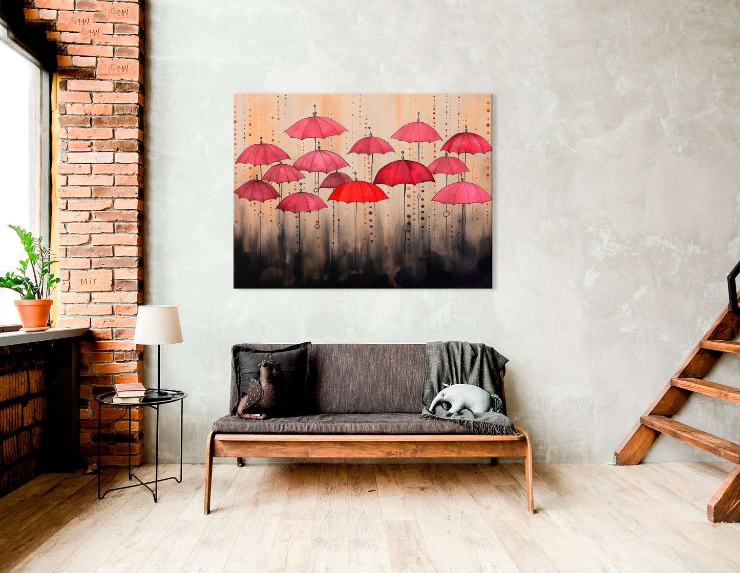 Pink and Red Umbrellas in Urban Fairy Tale - Canvas Print - Artoholica Ready to Hang Canvas Print