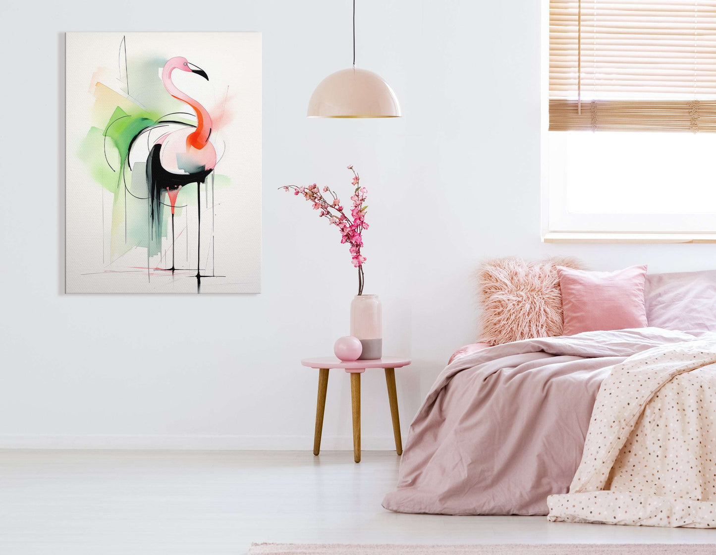 Pink Flamingo with Abstract Green and Black - Canvas Print - Artoholica Ready to Hang Canvas Print