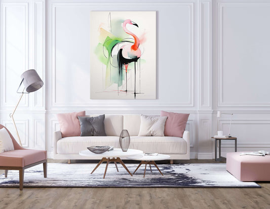 Pink Flamingo with Abstract Green and Black - Canvas Print - Artoholica Ready to Hang Canvas Print