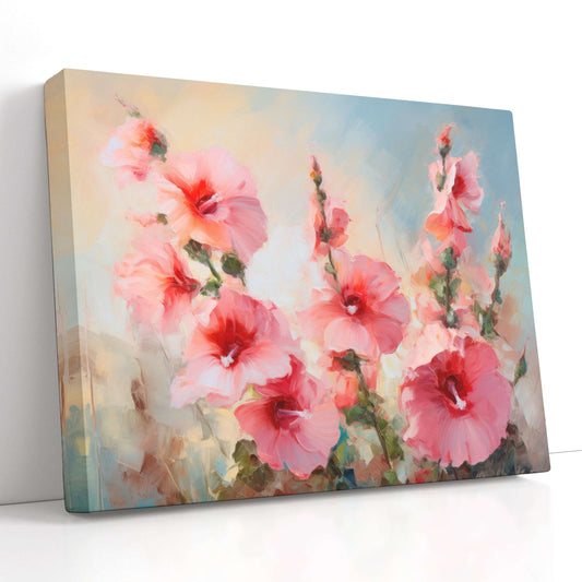 Pink Hollyhock Flowers - Canvas Print - Artoholica Ready to Hang Canvas Print