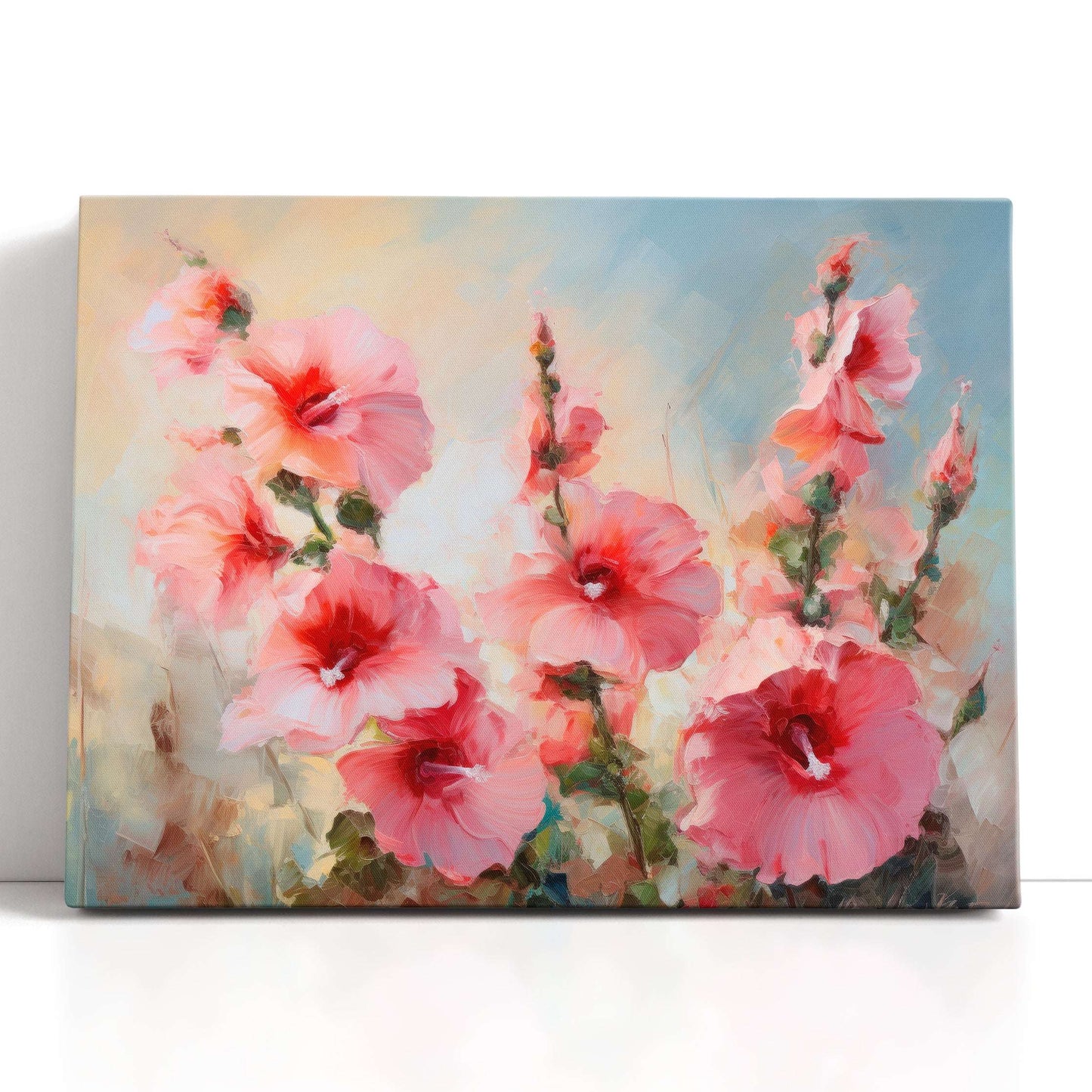 Pink Hollyhock Flowers - Canvas Print - Artoholica Ready to Hang Canvas Print