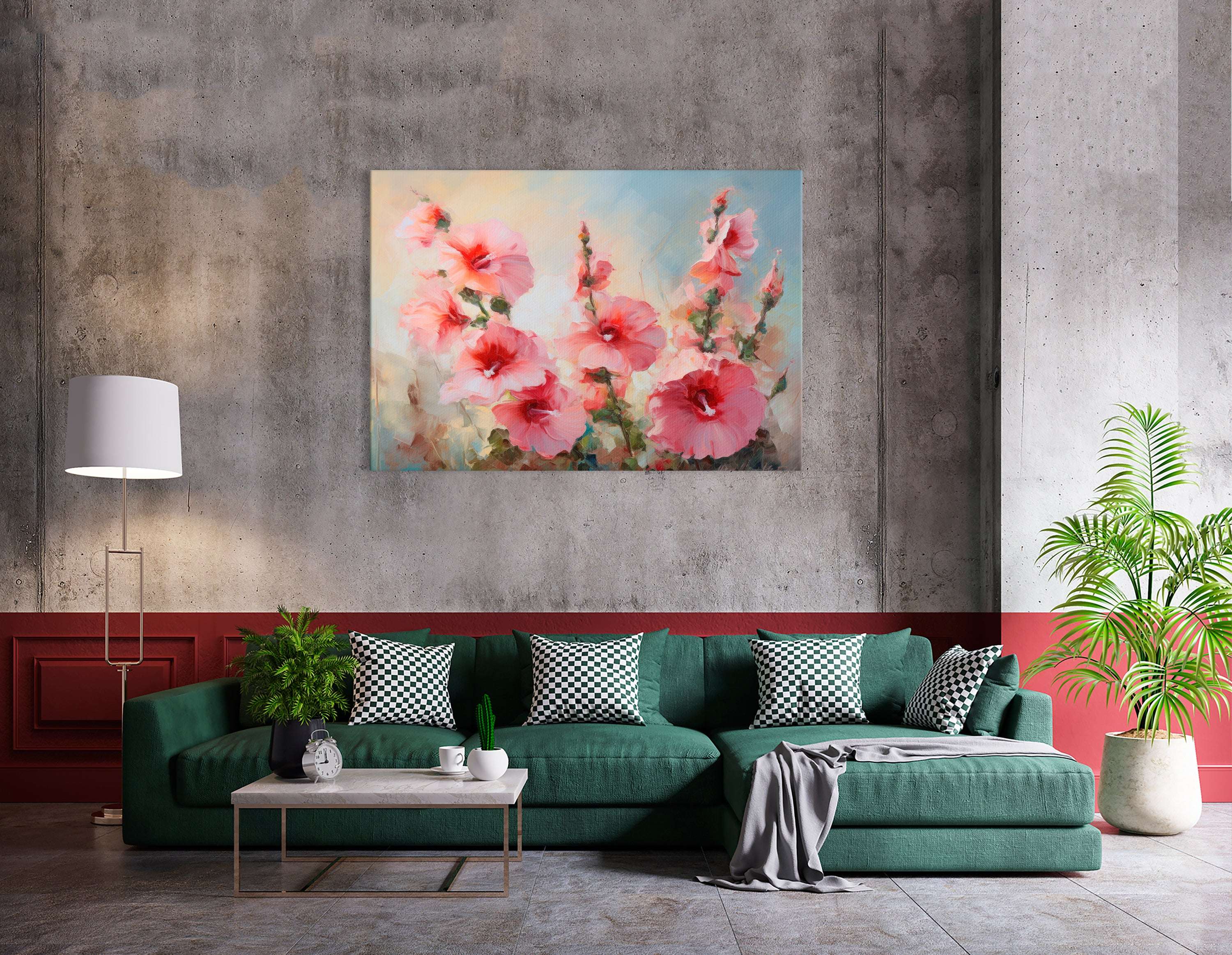 Pink Hollyhock Flowers - Canvas Print - Artoholica Ready to Hang Canvas Print