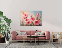 Pink Hollyhock Flowers - Canvas Print - Artoholica Ready to Hang Canvas Print