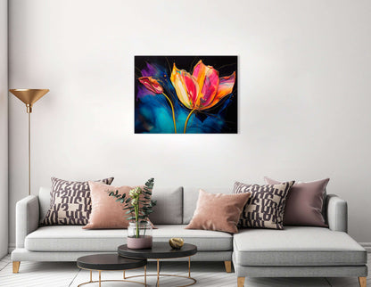 Pink Tulips with Indigo Background - Canvas Print - Artoholica Ready to Hang Canvas Print