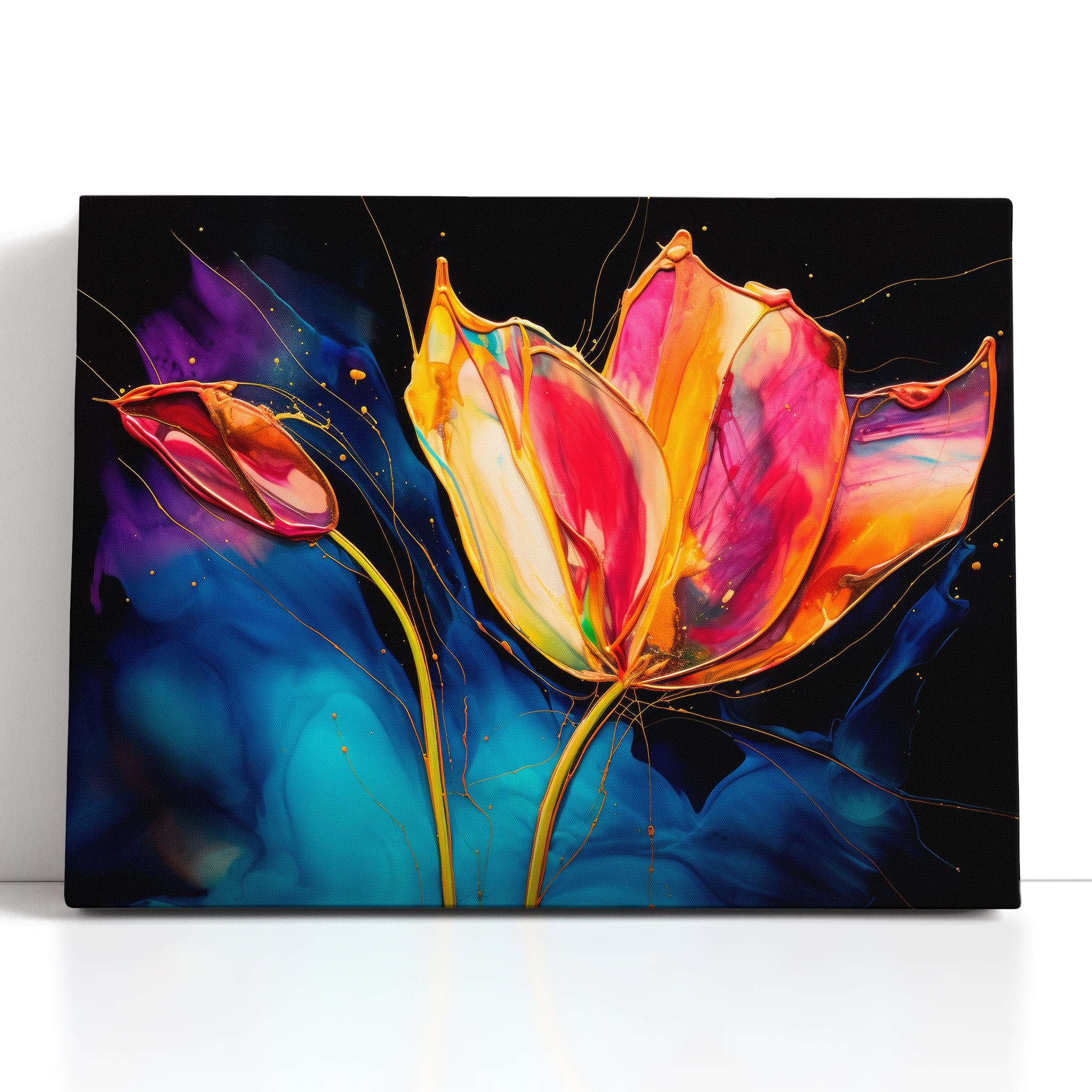 Pink Tulips with Indigo Background - Canvas Print - Artoholica Ready to Hang Canvas Print