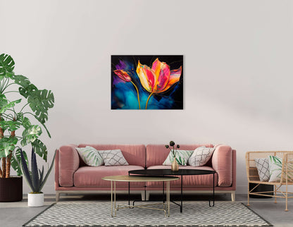 Pink Tulips with Indigo Background - Canvas Print - Artoholica Ready to Hang Canvas Print