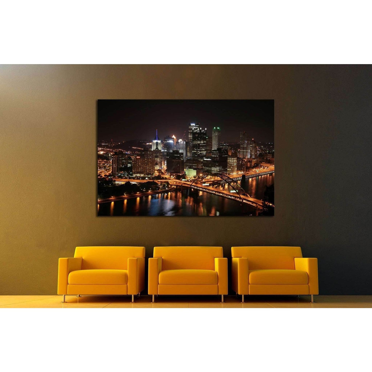 Pittsburgh's skyline from Mount Washington at night №1663 Ready to Hang Canvas PrintCanvas art arrives ready to hang, with hanging accessories included and no additional framing required. Every canvas print is hand-crafted, made on-demand at our workshop