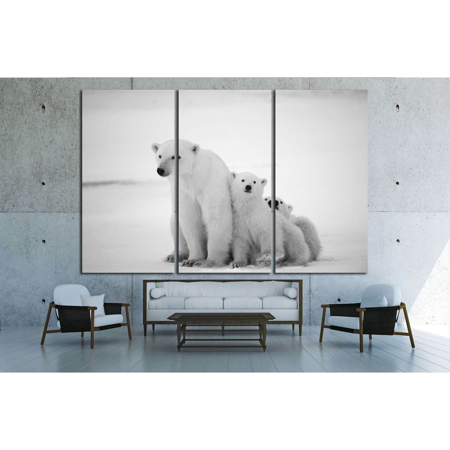 Polar she-bear with cubs. A Polar she-bear with two small bear cubs. Around snow №2338 Ready to Hang Canvas PrintCanvas art arrives ready to hang, with hanging accessories included and no additional framing required. Every canvas print is hand-crafted, ma