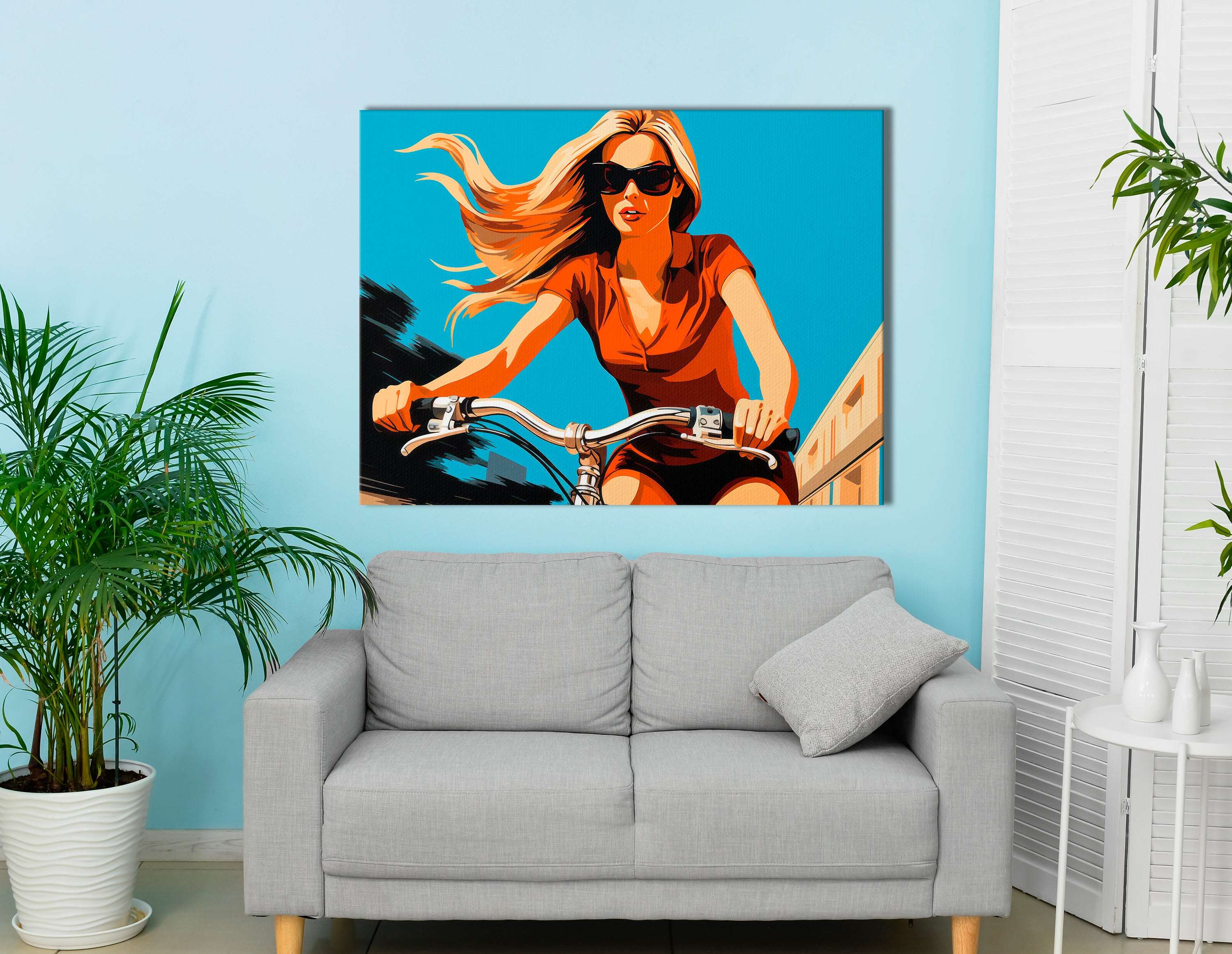 Pop Art Woman on Bike - Canvas Print - Artoholica Ready to Hang Canvas Print