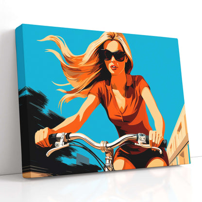 Pop Art Woman on Bike - Canvas Print - Artoholica Ready to Hang Canvas Print