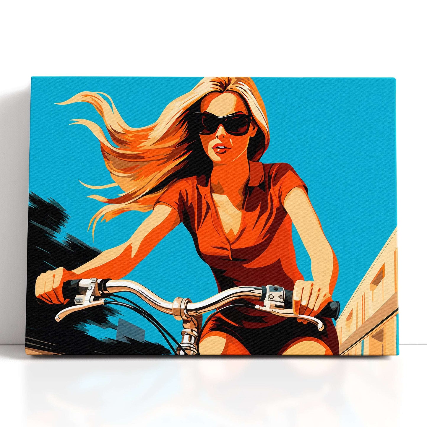 Pop Art Woman on Bike - Canvas Print - Artoholica Ready to Hang Canvas Print