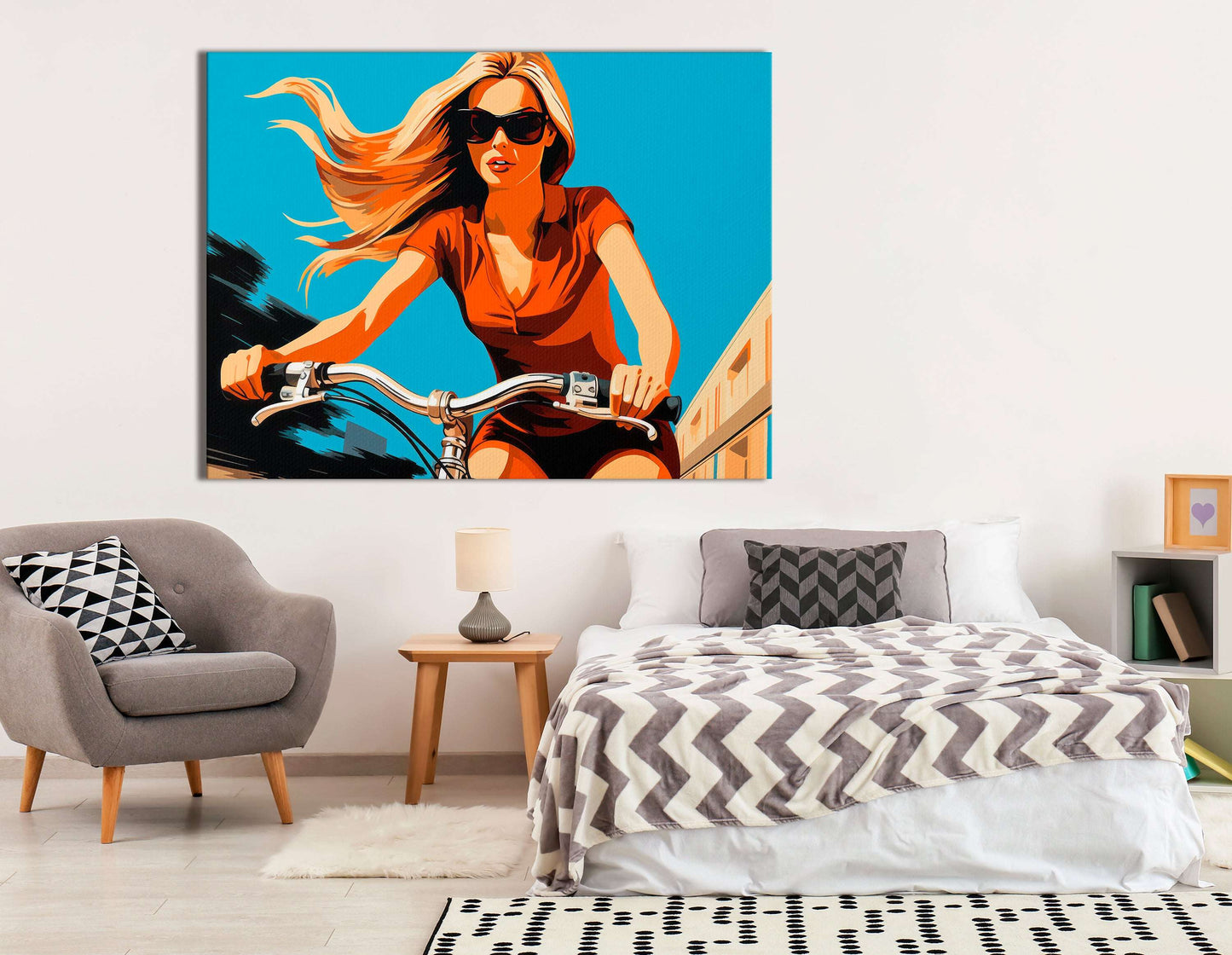 Pop Art Woman on Bike - Canvas Print - Artoholica Ready to Hang Canvas Print