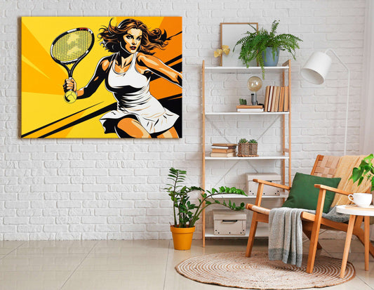 Pop Art Woman Playing Tennis - Canvas Print - Artoholica Ready to Hang Canvas Print