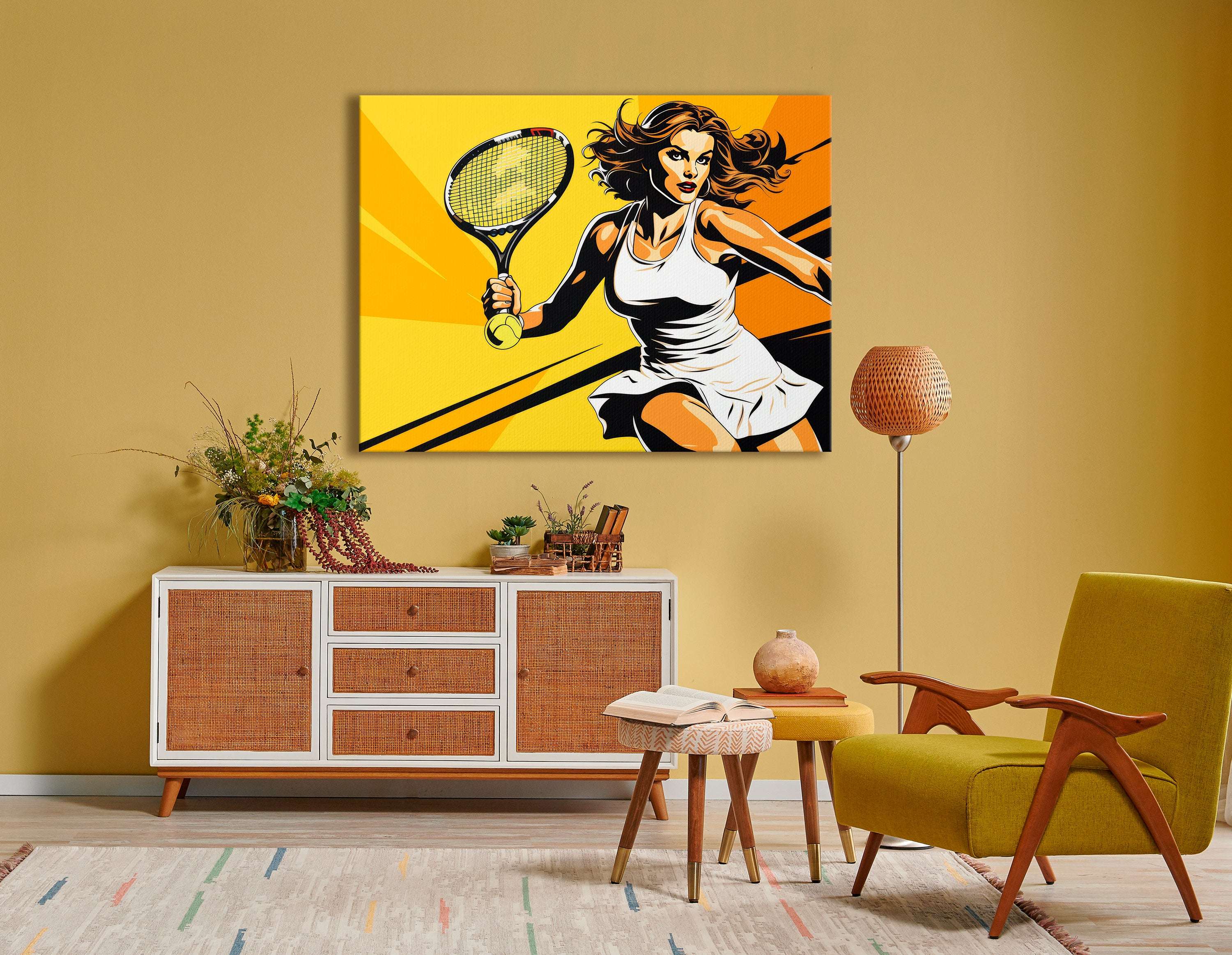 Pop Art Woman Playing Tennis - Canvas Print - Artoholica Ready to Hang Canvas Print