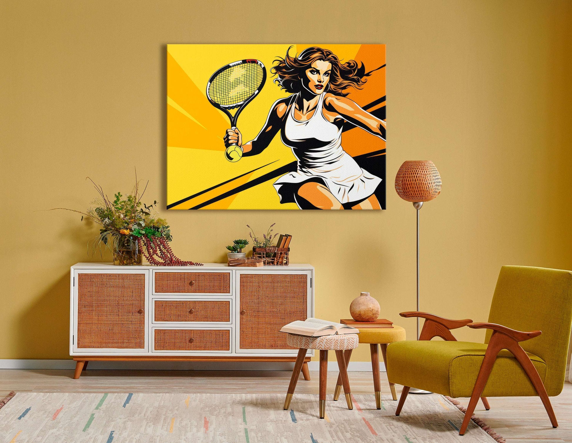 Pop Art Woman Playing Tennis - Canvas Print - Artoholica Ready to Hang Canvas Print