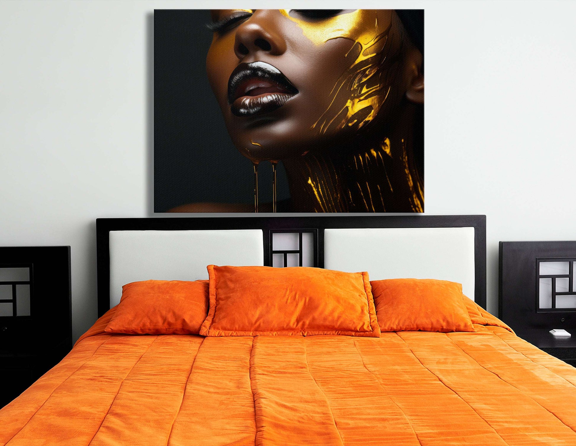 Portrait of a Beautiful Woman with Golden Face Paint - Canvas Print - Artoholica Ready to Hang Canvas Print