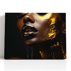 Portrait of a Beautiful Woman with Golden Face Paint - Canvas Print - Artoholica Ready to Hang Canvas Print