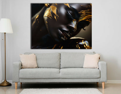 Portrait of a Graceful Black Lady covered in Gold - Canvas Print - Artoholica Ready to Hang Canvas Print