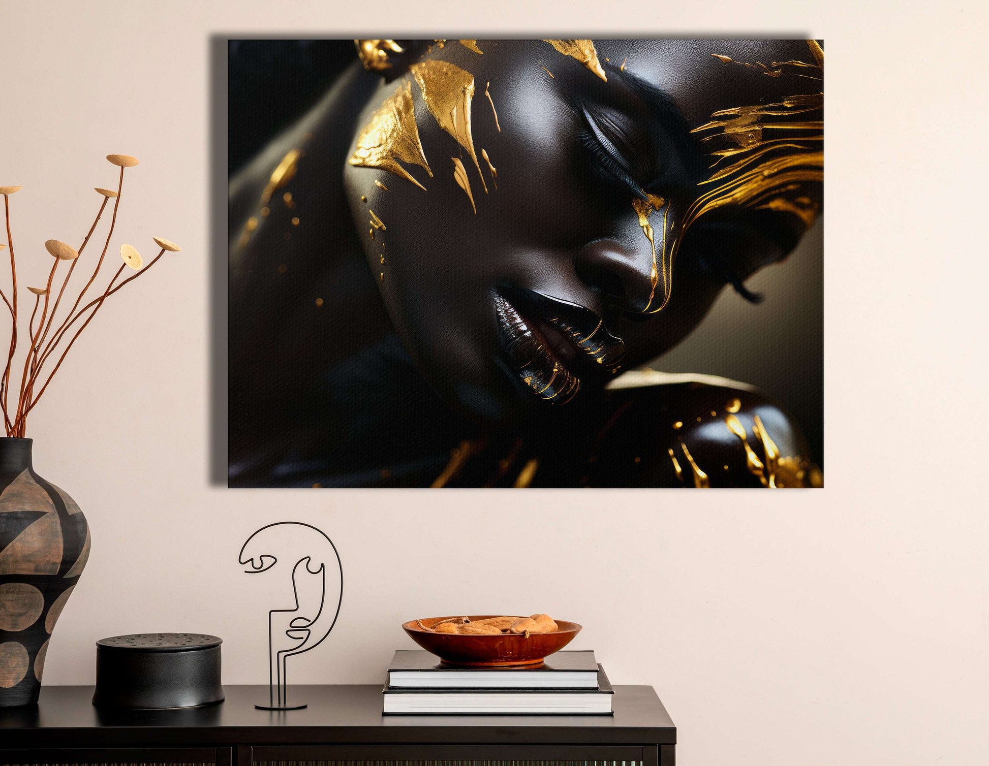 Portrait of a Graceful Black Lady covered in Gold - Canvas Print - Artoholica Ready to Hang Canvas Print