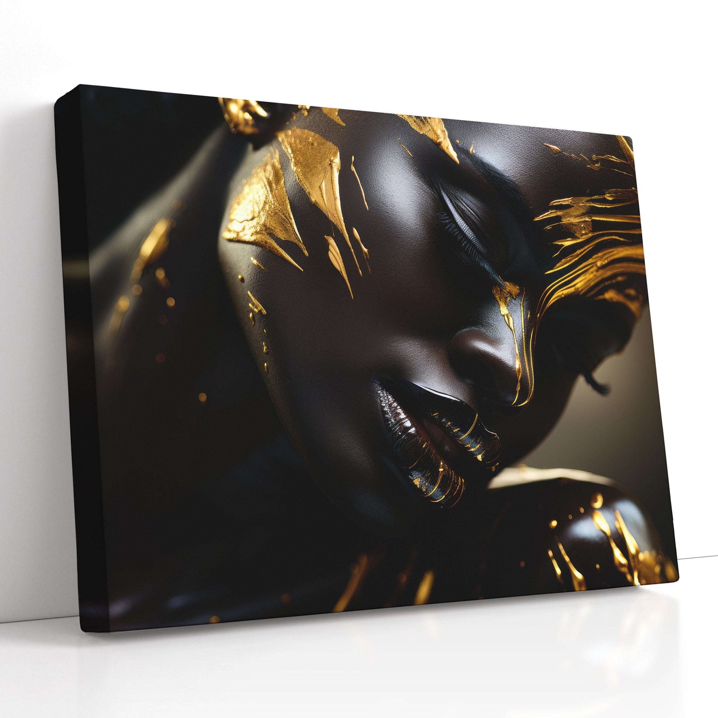 Portrait of a Graceful Black Lady covered in Gold - Canvas Print - Artoholica Ready to Hang Canvas Print