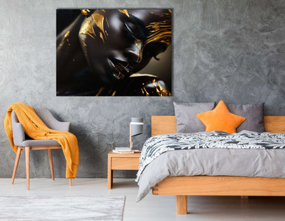 Portrait of a Graceful Black Lady covered in Gold - Canvas Print - Artoholica Ready to Hang Canvas Print