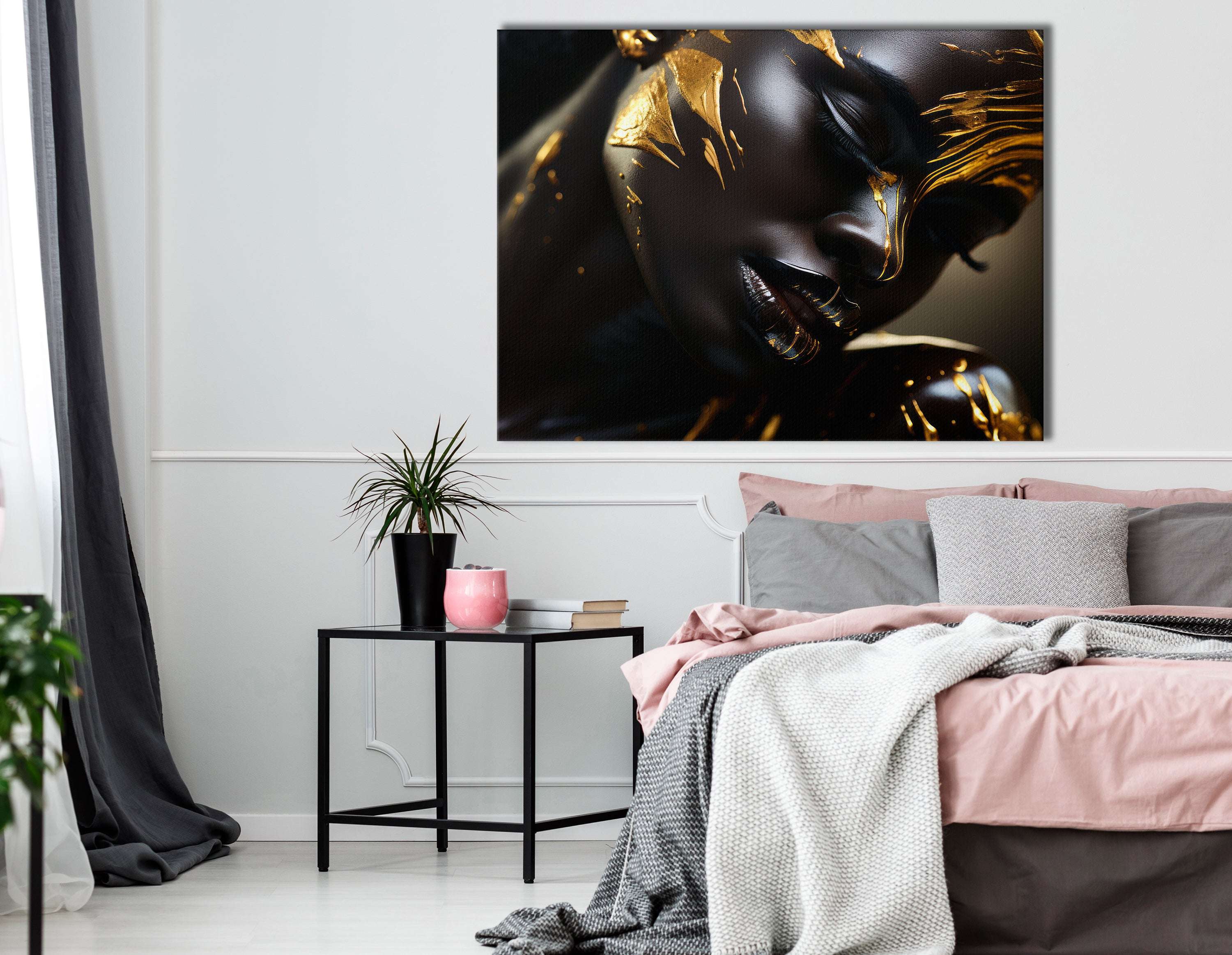 Portrait of a Graceful Black Lady covered in Gold - Canvas Print - Artoholica Ready to Hang Canvas Print