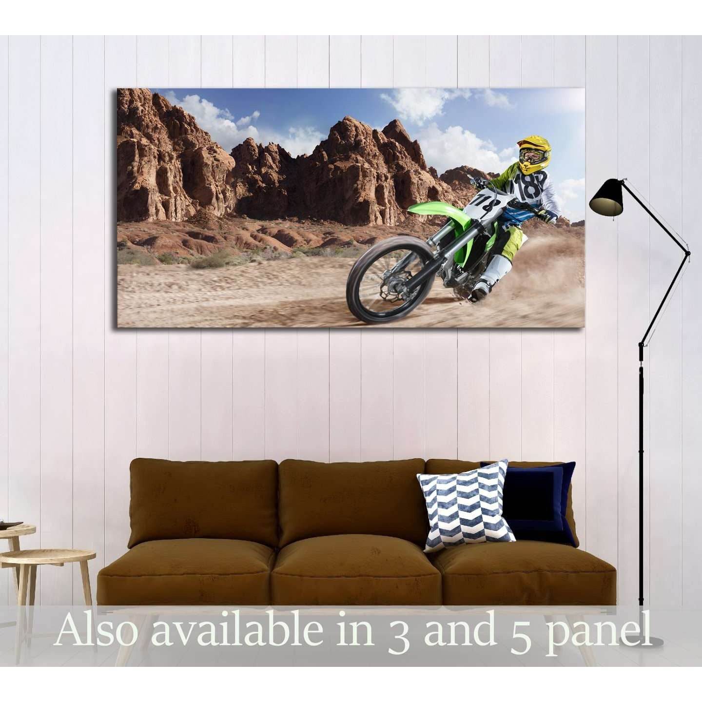 Professional dirt bike rider racing on the desert №1888 Ready to Hang Canvas PrintCanvas art arrives ready to hang, with hanging accessories included and no additional framing required. Every canvas print is hand-crafted, made on-demand at our workshop an
