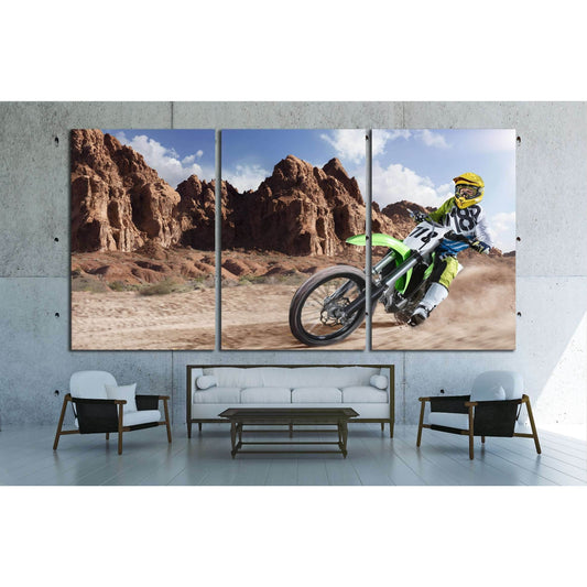 Professional dirt bike rider racing on the desert №1888 Ready to Hang Canvas PrintCanvas art arrives ready to hang, with hanging accessories included and no additional framing required. Every canvas print is hand-crafted, made on-demand at our workshop an