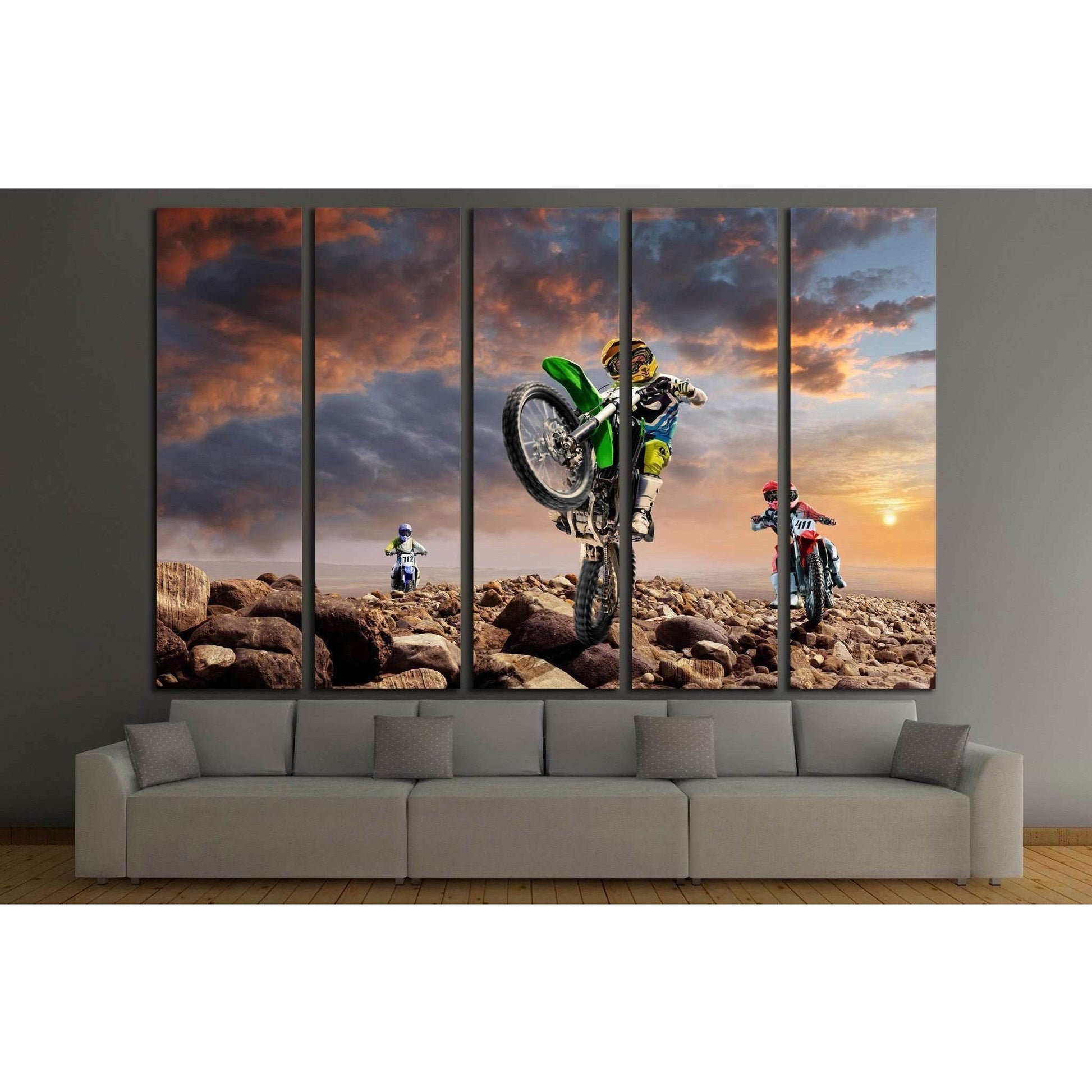 Professional dirt bike riders on top of vulcan №1890 Ready to Hang Canvas PrintCanvas art arrives ready to hang, with hanging accessories included and no additional framing required. Every canvas print is hand-crafted, made on-demand at our workshop and e