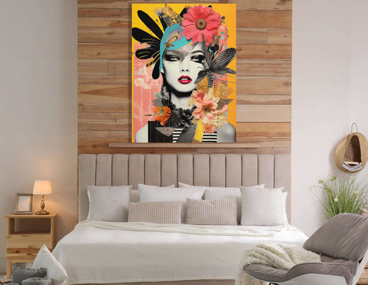 Punk Chic Collage Portrait on Yellow - Canvas Print - Artoholica Ready to Hang Canvas Print