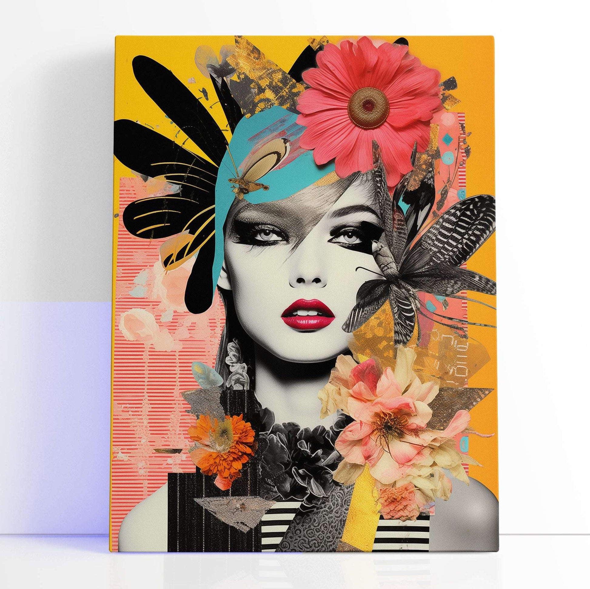 Punk Chic Collage Portrait on Yellow - Canvas Print - Artoholica Ready to Hang Canvas Print