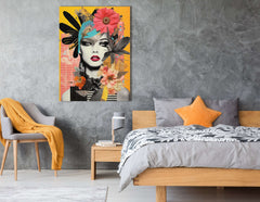 Punk Chic Collage Portrait on Yellow - Canvas Print - Artoholica Ready to Hang Canvas Print