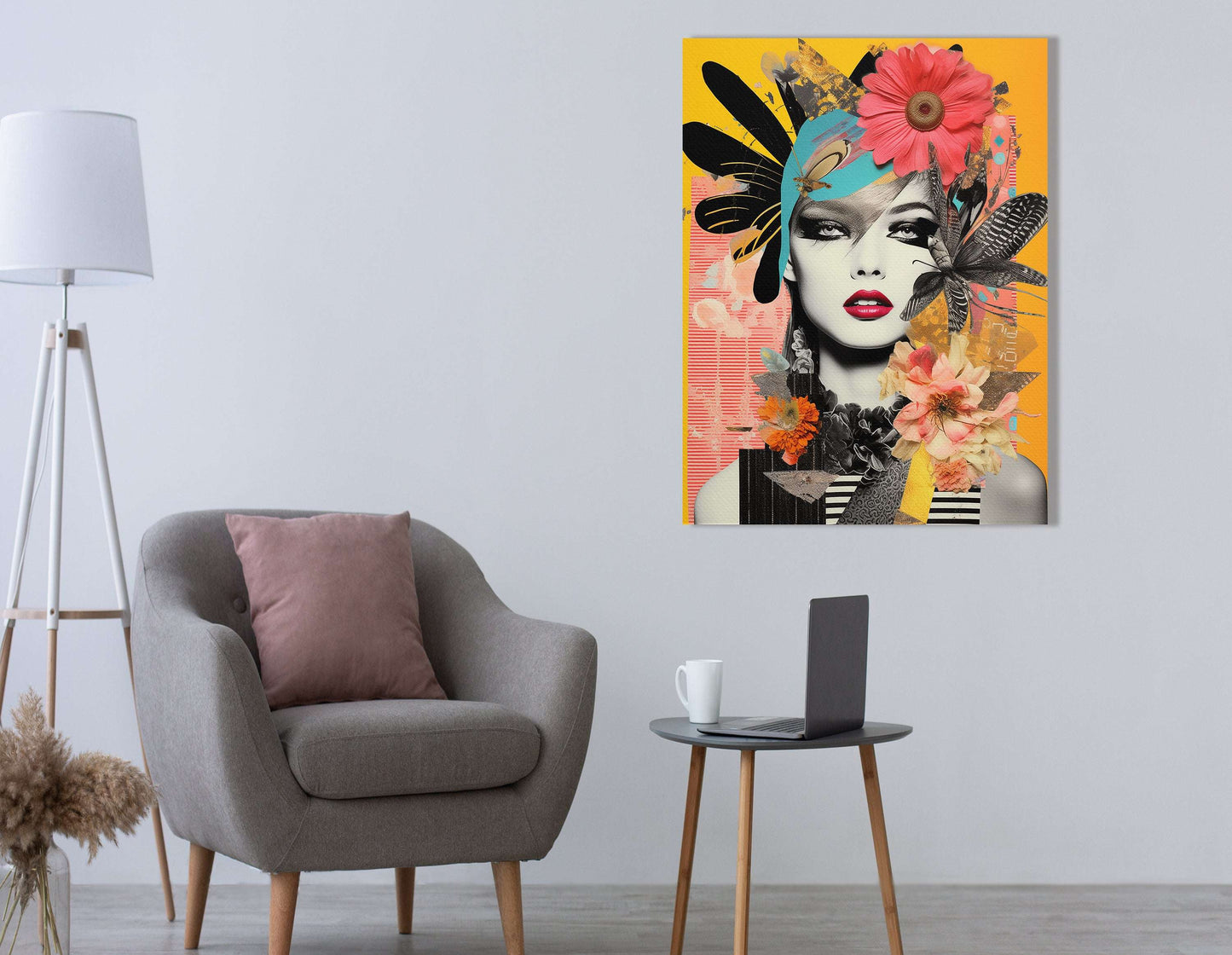 Punk Chic Collage Portrait on Yellow - Canvas Print - Artoholica Ready to Hang Canvas Print