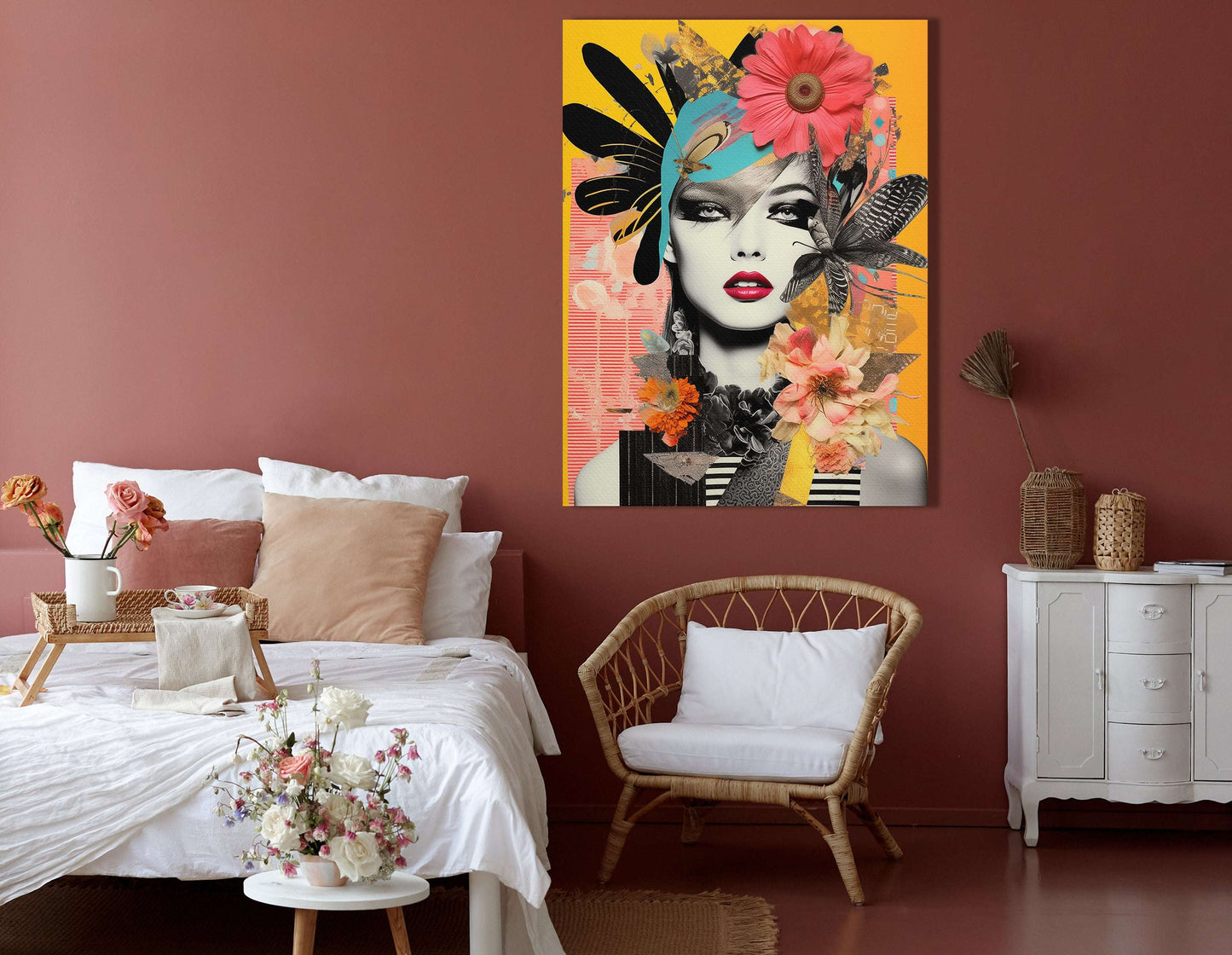 Punk Chic Collage Portrait on Yellow - Canvas Print - Artoholica Ready to Hang Canvas Print