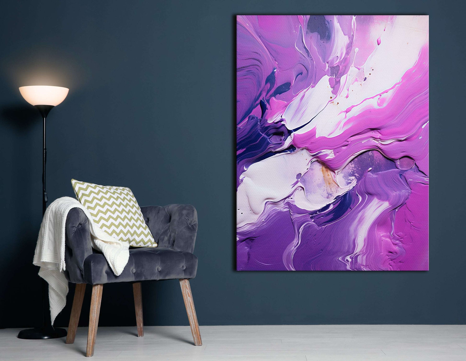 Purple Abstract with White Swirls - Canvas Print - Artoholica Ready to Hang Canvas Print