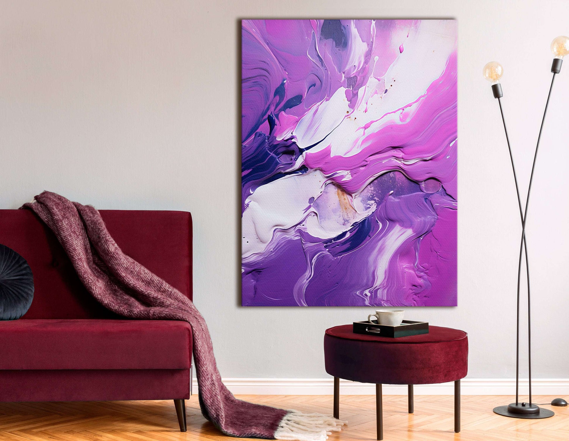 Purple Abstract with White Swirls - Canvas Print - Artoholica Ready to Hang Canvas Print