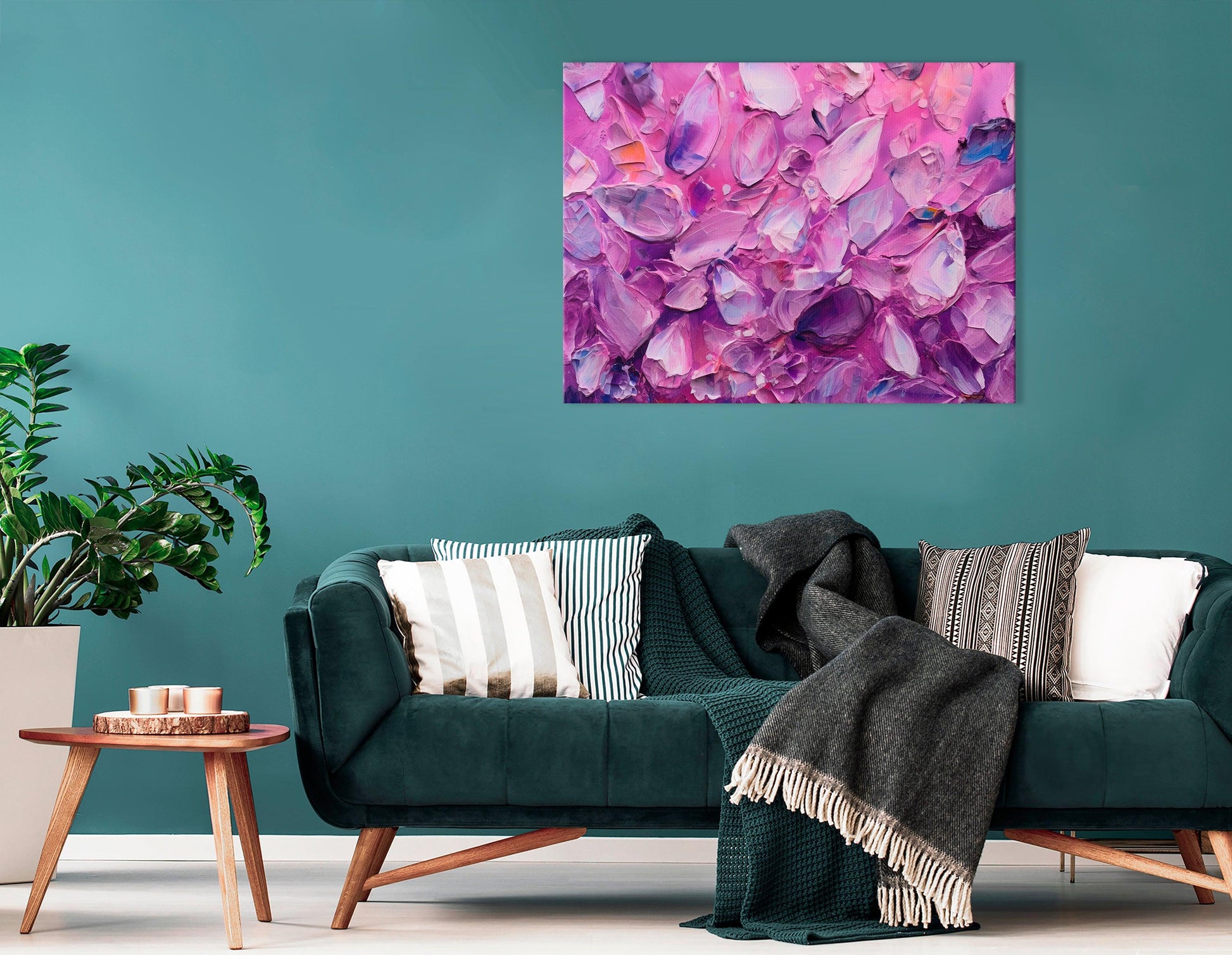 Purple Crystals and Gemstones on Pink - Canvas Print - Artoholica Ready to Hang Canvas Print