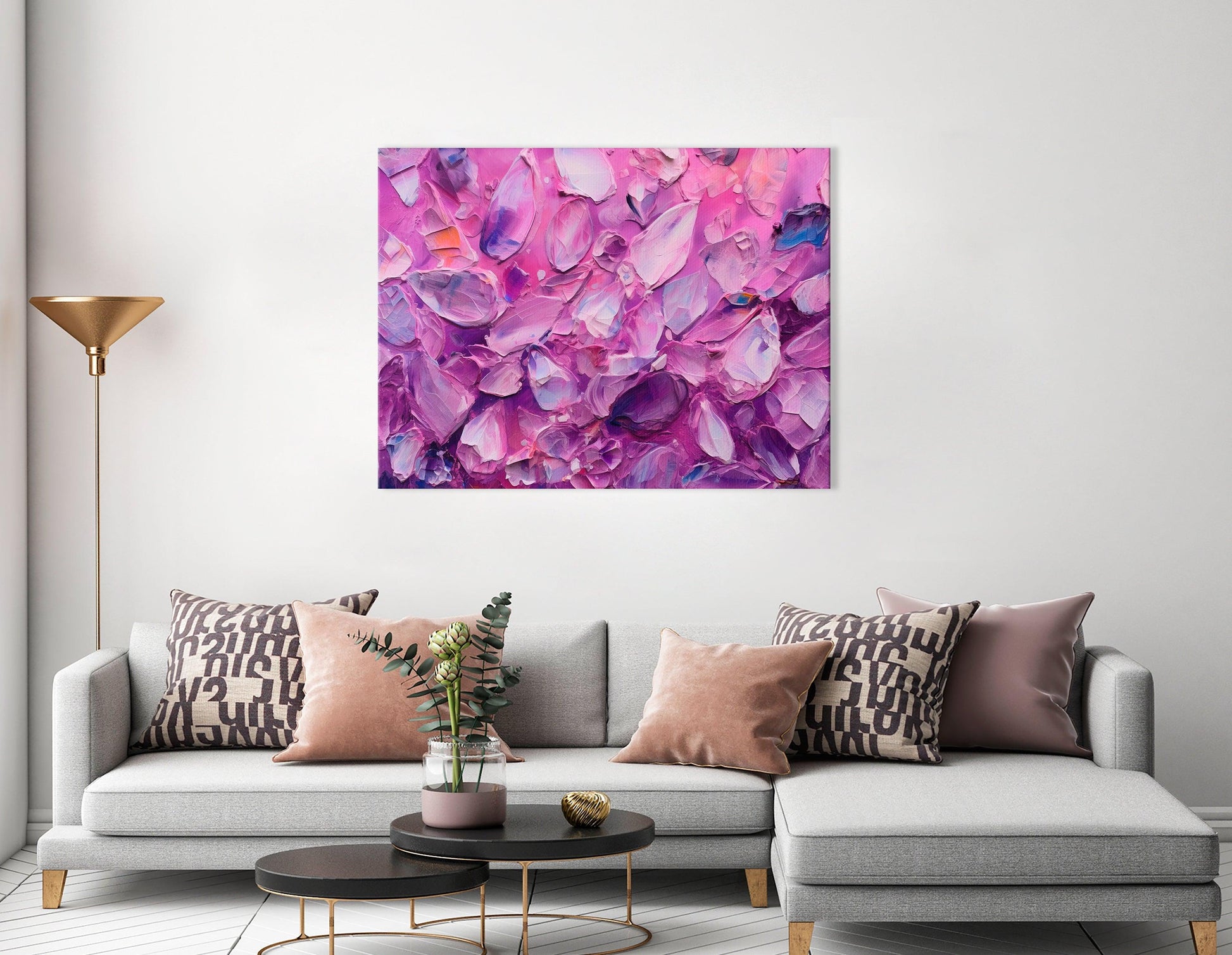 Purple Crystals and Gemstones on Pink - Canvas Print - Artoholica Ready to Hang Canvas Print