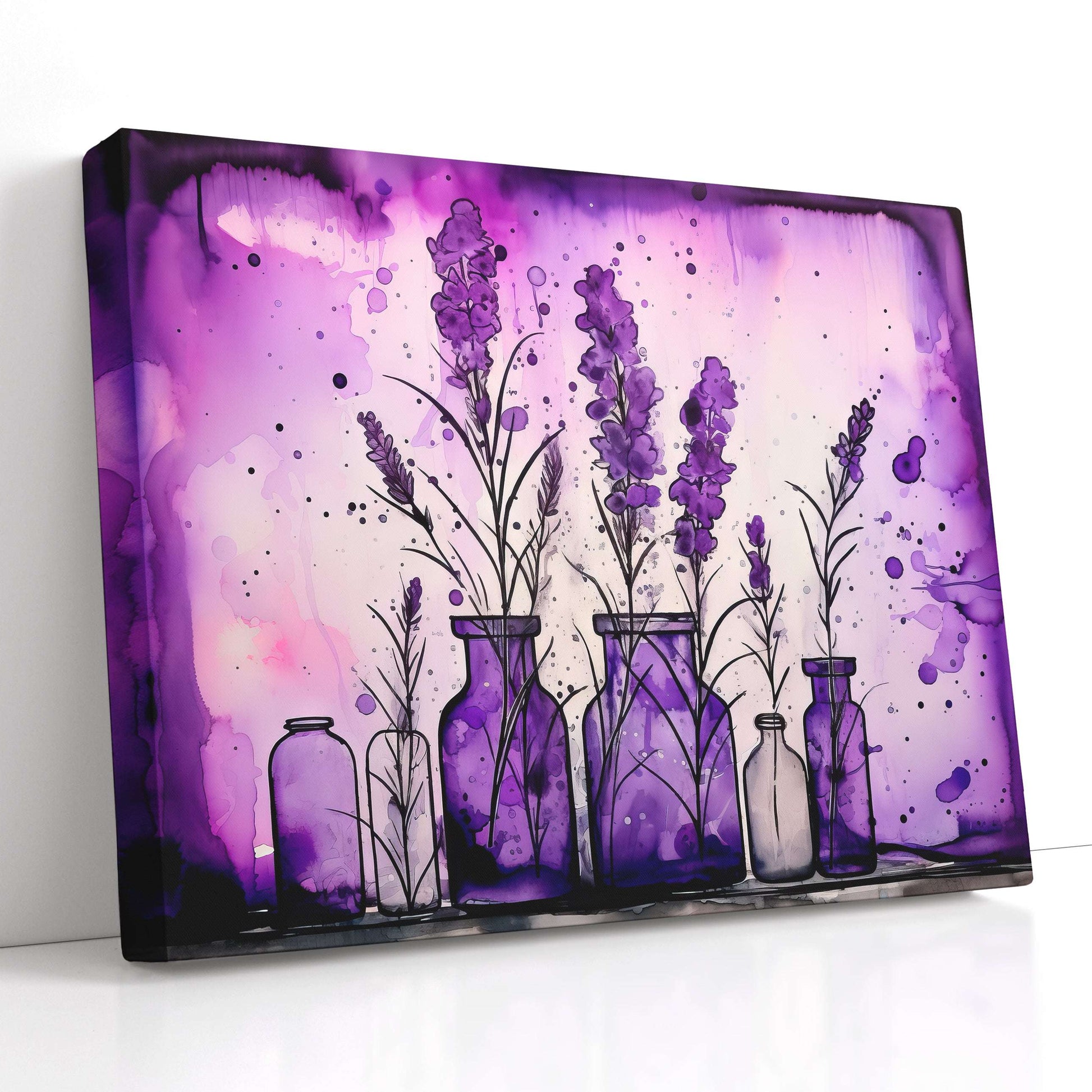 Purple Ink Lavender in Vases - Canvas Print - Artoholica Ready to Hang Canvas Print