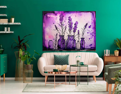 Purple Ink Lavender in Vases - Canvas Print - Artoholica Ready to Hang Canvas Print