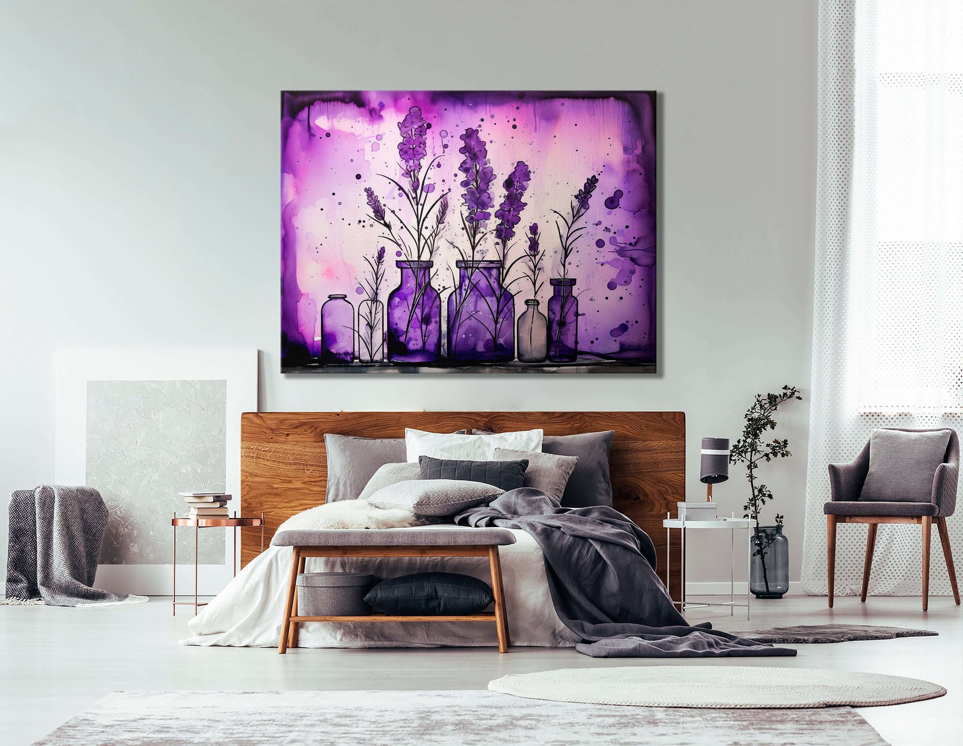 Purple Ink Lavender in Vases - Canvas Print - Artoholica Ready to Hang Canvas Print