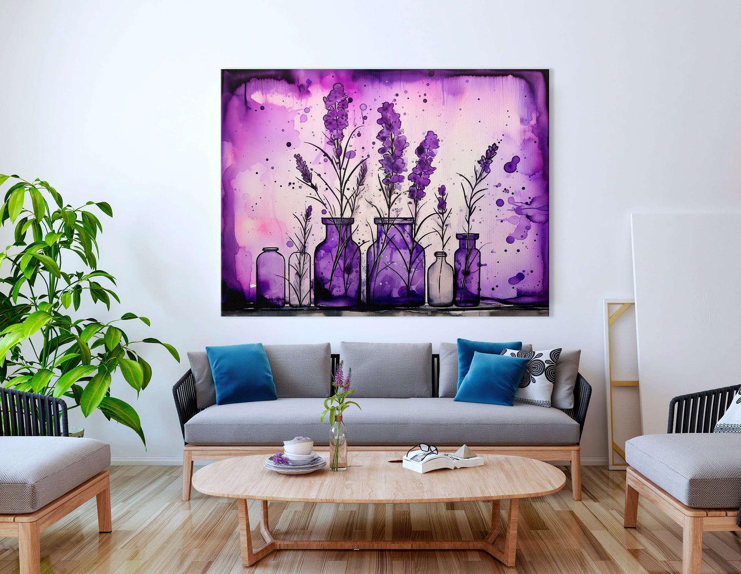 Purple Ink Lavender in Vases - Canvas Print - Artoholica Ready to Hang Canvas Print