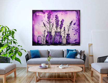 Purple Ink Lavender in Vases - Canvas Print - Artoholica Ready to Hang Canvas Print