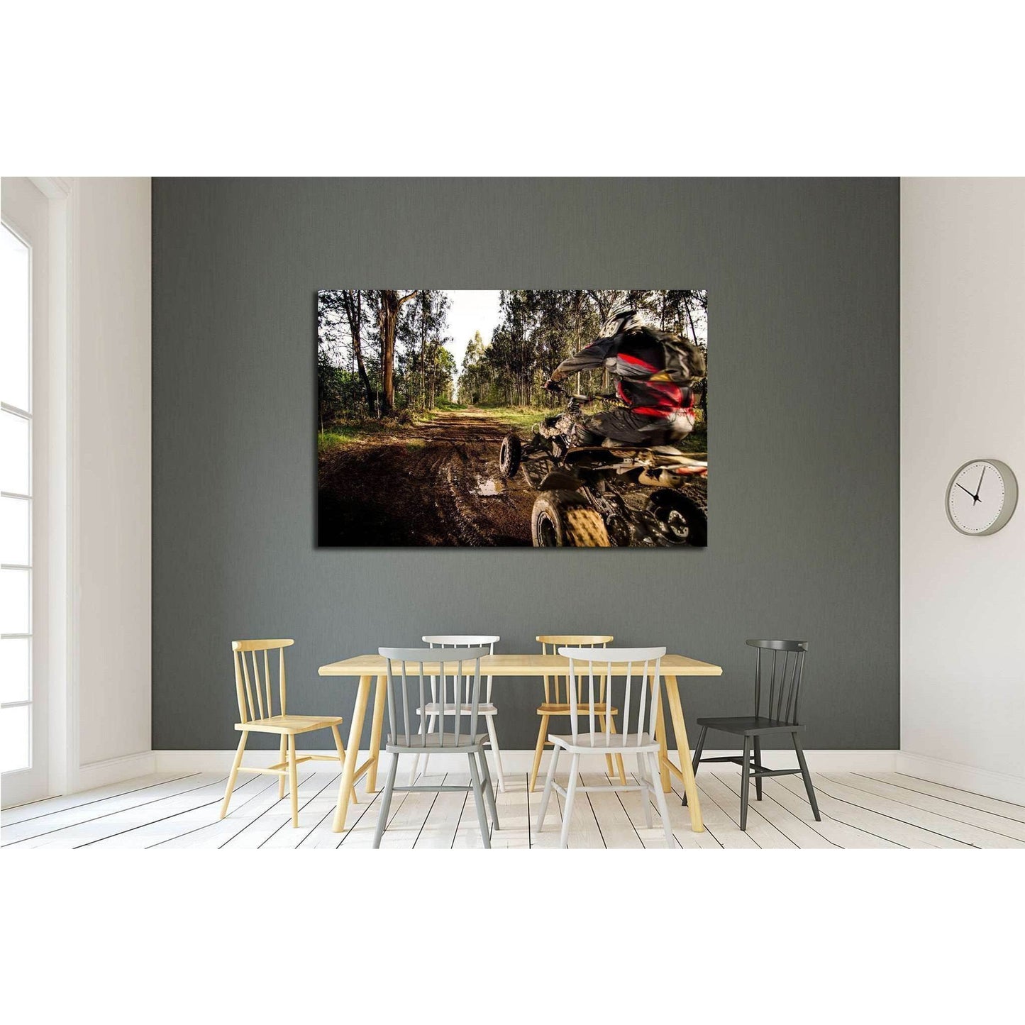 Quad rider jumping on a muddy forest trail №1865 Ready to Hang Canvas PrintCanvas art arrives ready to hang, with hanging accessories included and no additional framing required. Every canvas print is hand-crafted, made on-demand at our workshop and exper