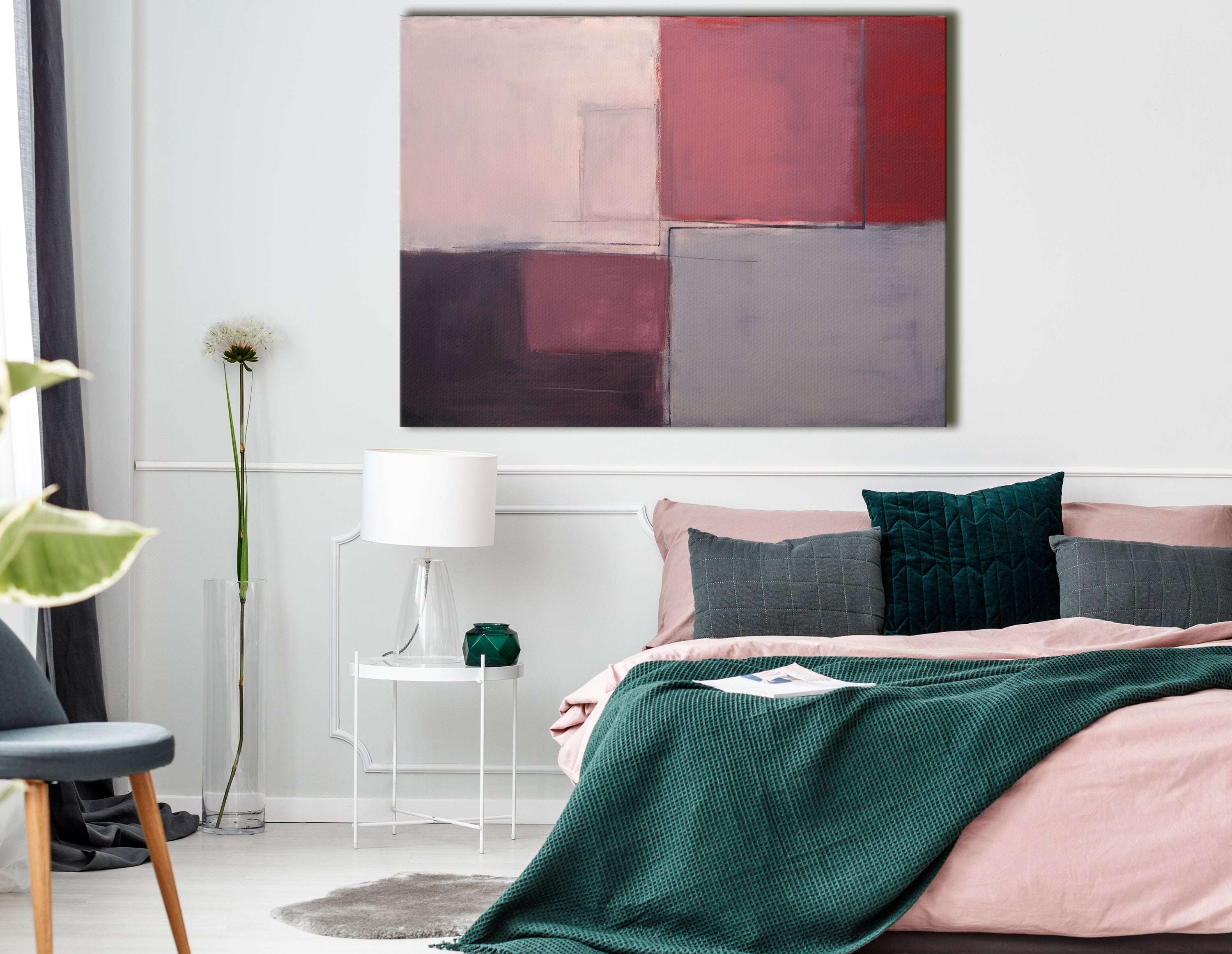 Rectilinear Forms in Gray, Pink, and Maroon - Canvas Print - Artoholica Ready to Hang Canvas Print