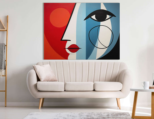 Red and Blue Cubist Portrait - Canvas Print - Artoholica Ready to Hang Canvas Print