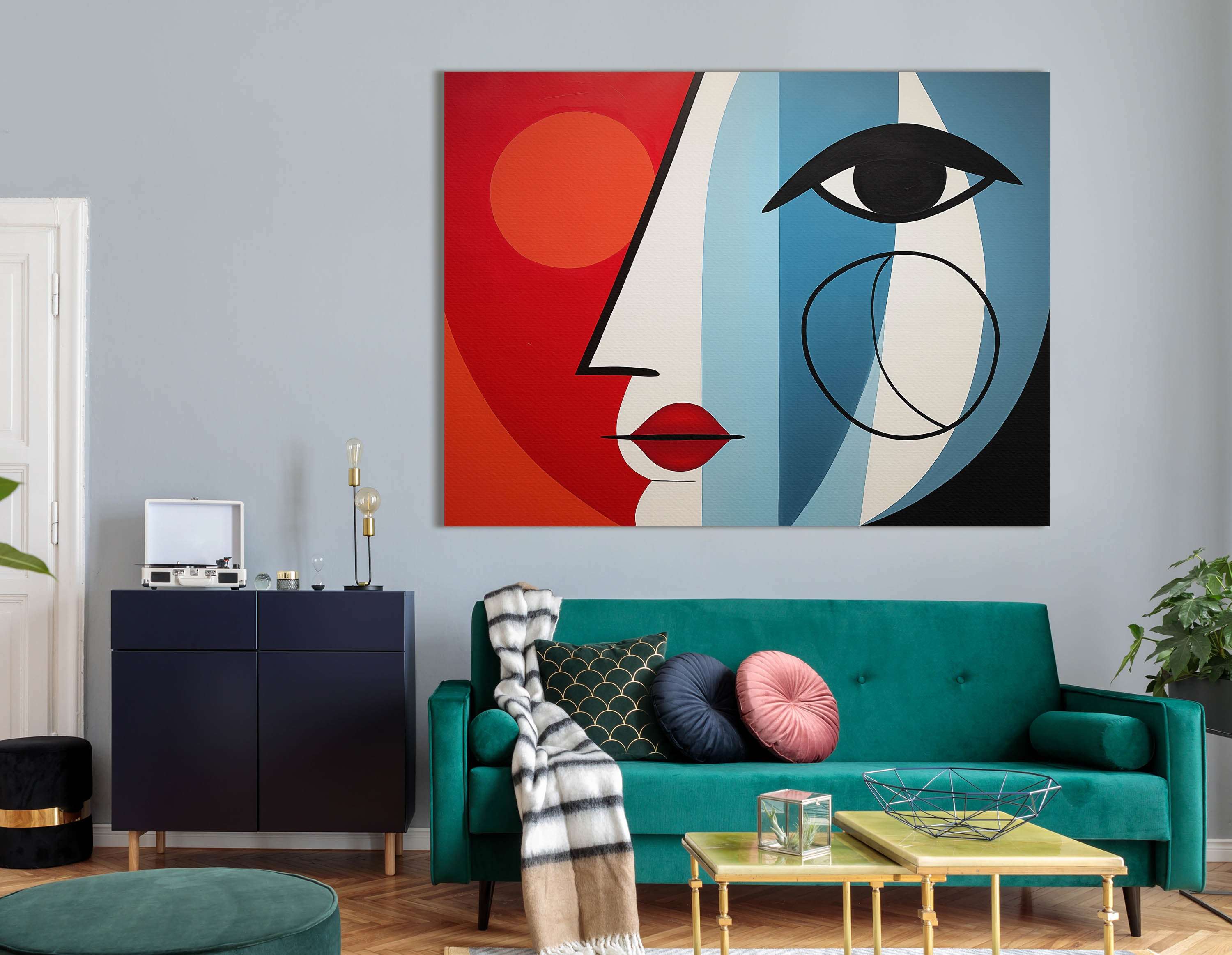 Red and Blue Cubist Portrait - Canvas Print - Artoholica Ready to Hang Canvas Print