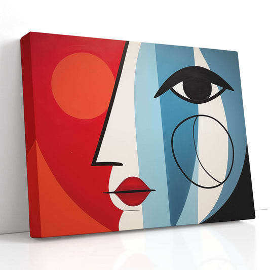 Red and Blue Cubist Portrait - Canvas Print - Artoholica Ready to Hang Canvas Print